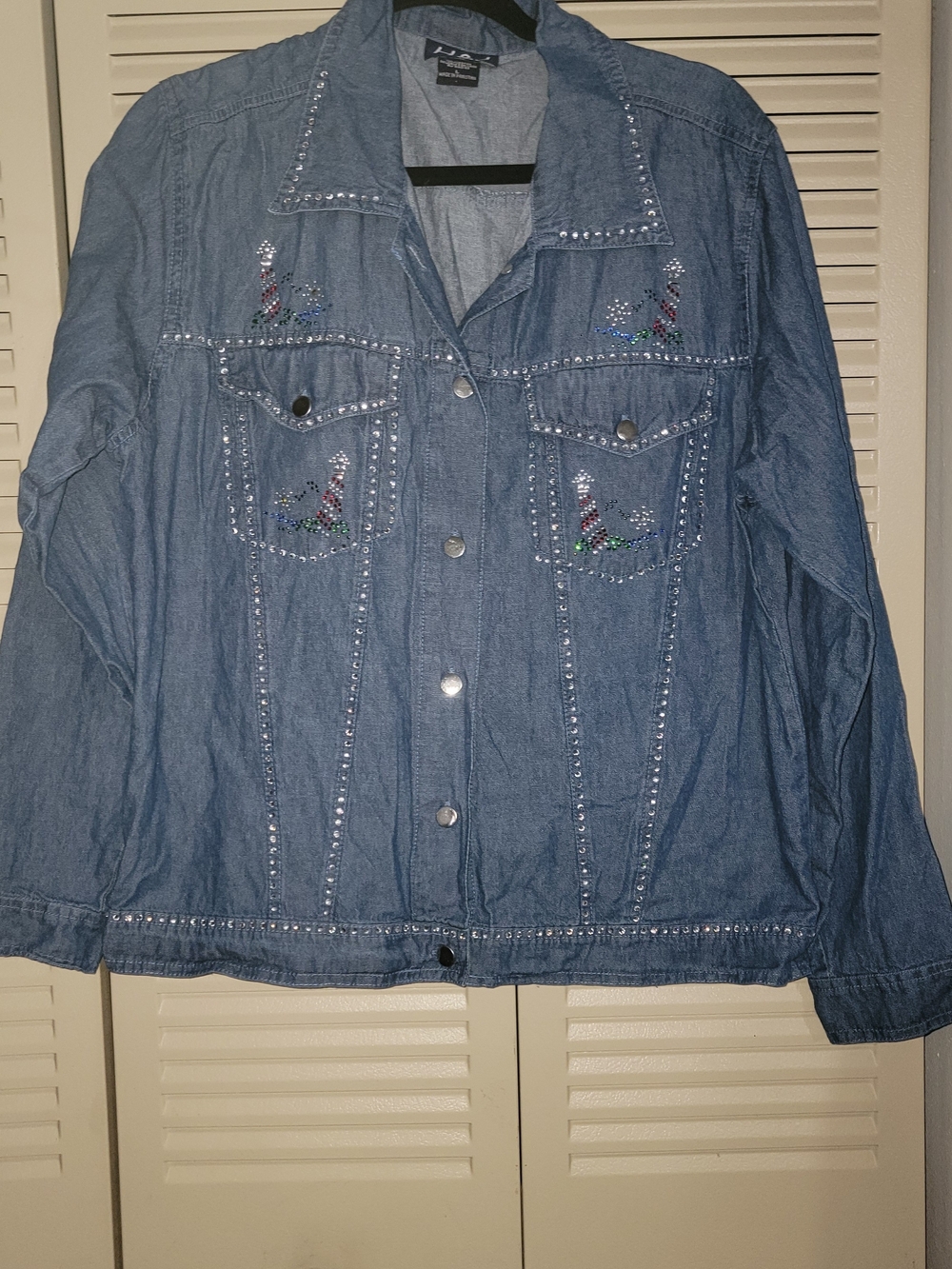 Lighthouse Embellished Light Blue Denim Jacket - Women